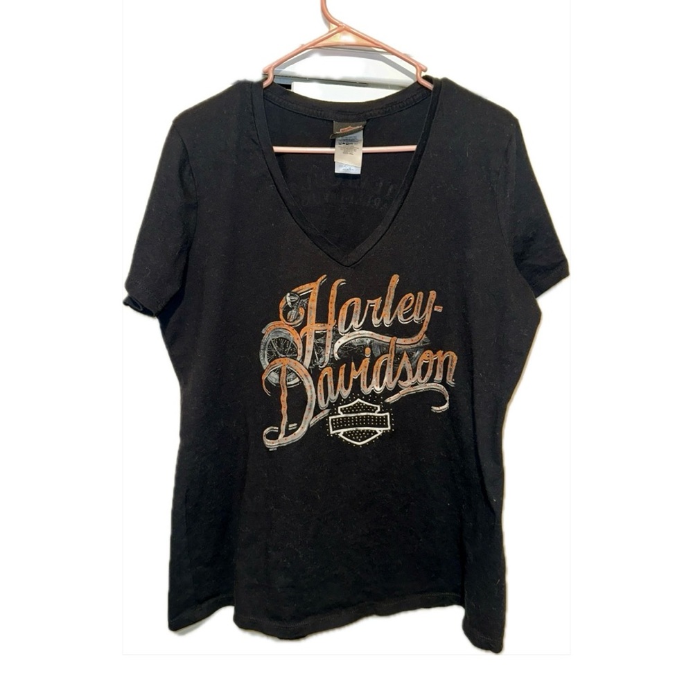 Ladies Bling Harley Davidson V Neck Tee